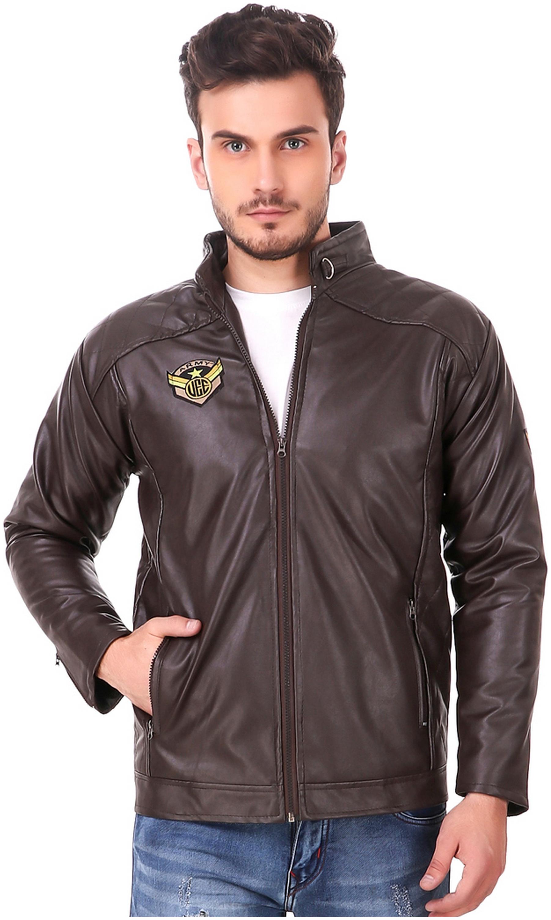 

Lafantar Men Brown Solid Biker jacket