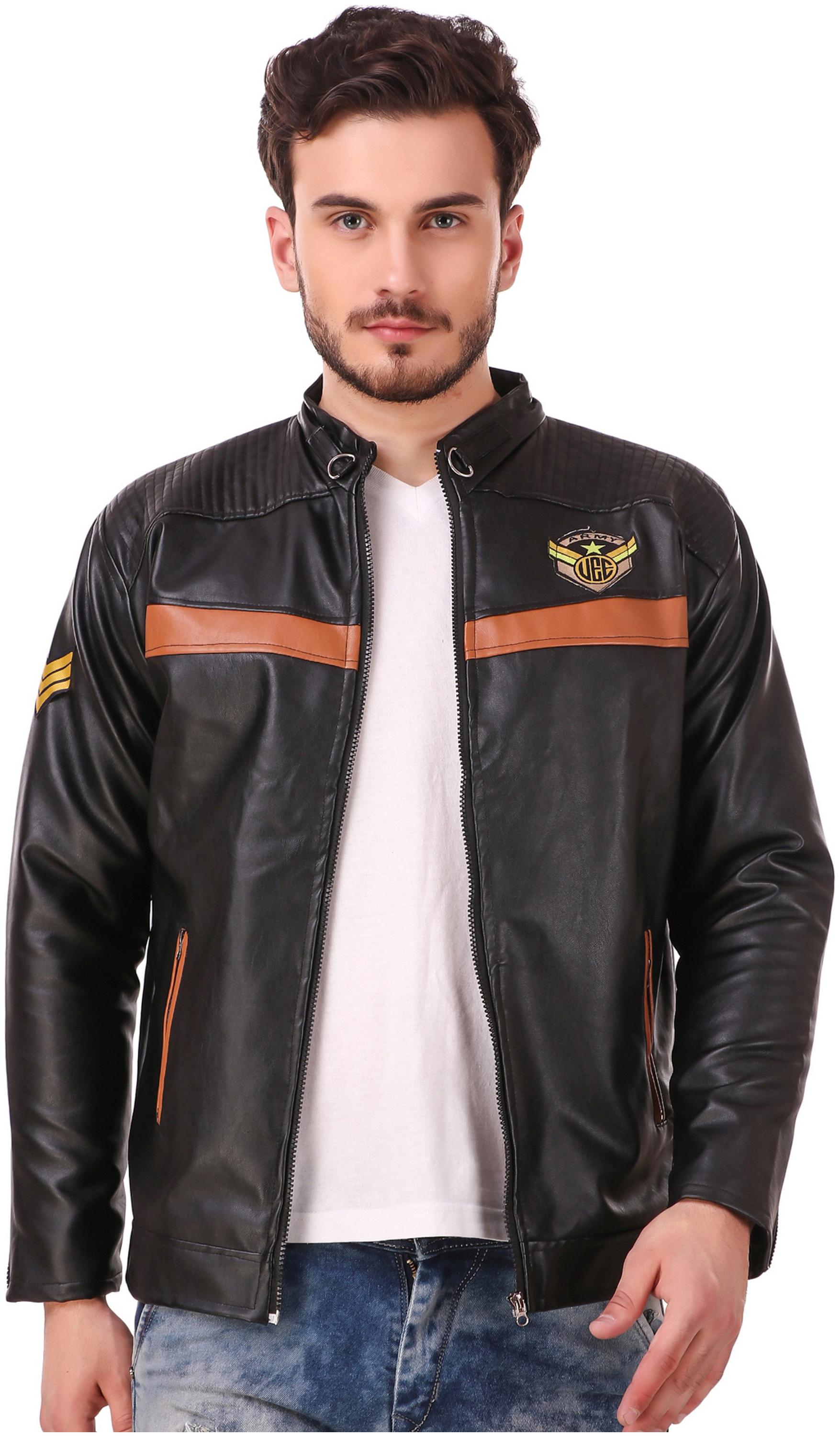 

Lafantar Men Black Solid Leather jacket