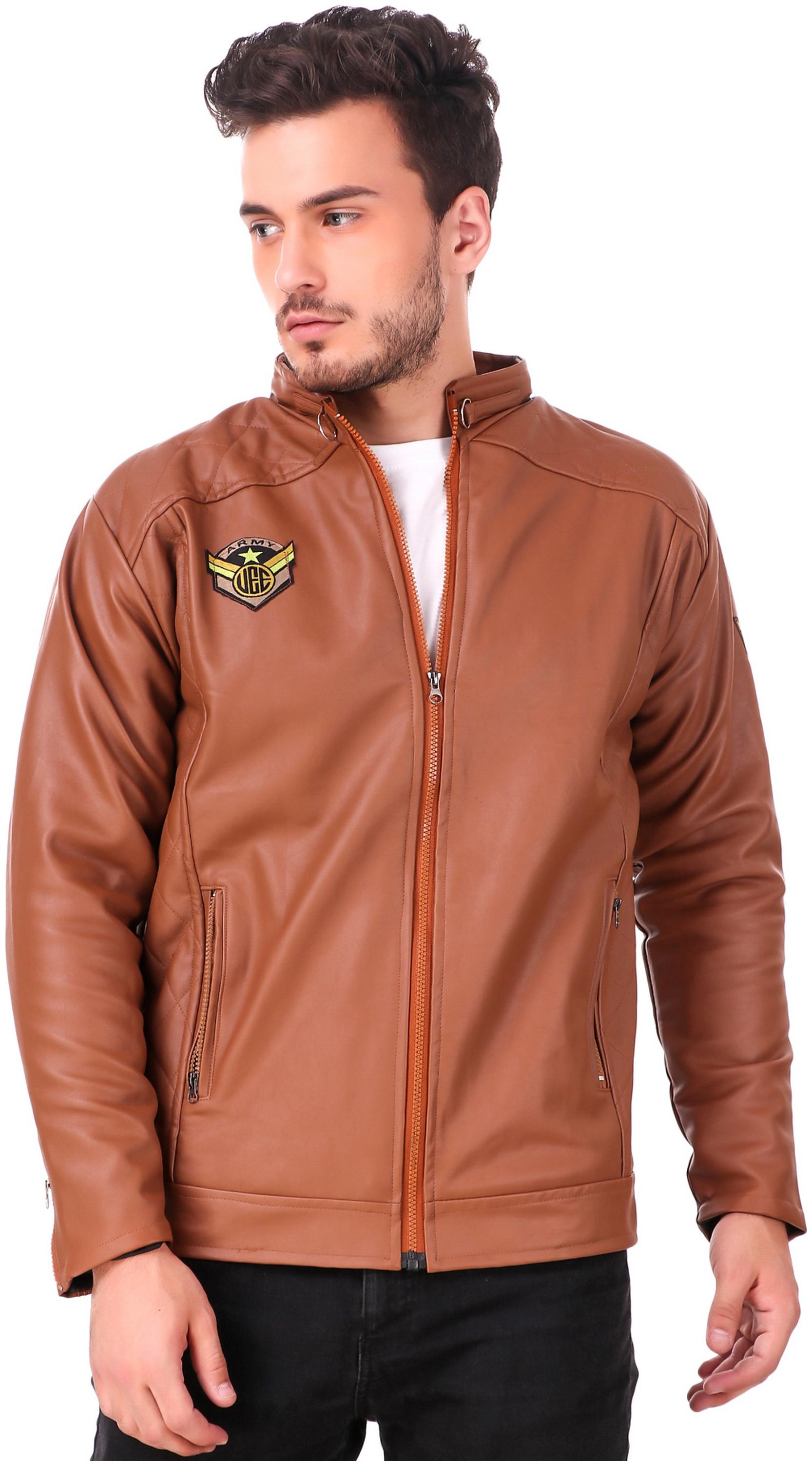 

Lafantar Men Brown Solid Biker jacket