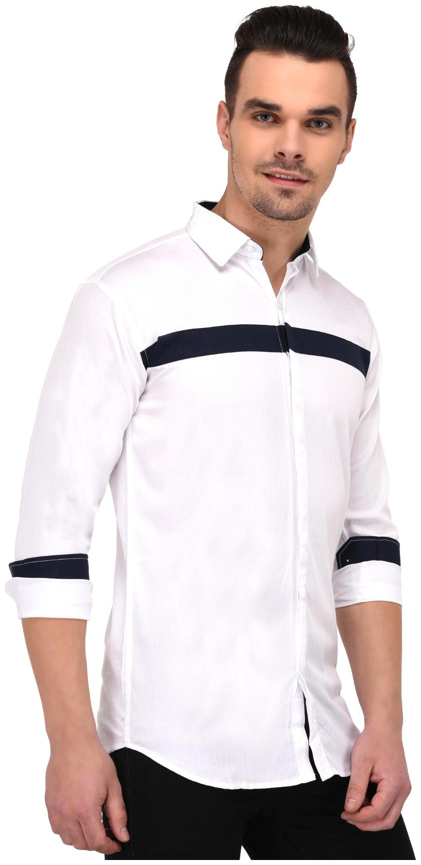 

Lafantar Men White Solid Slim Fit Casual Shirt