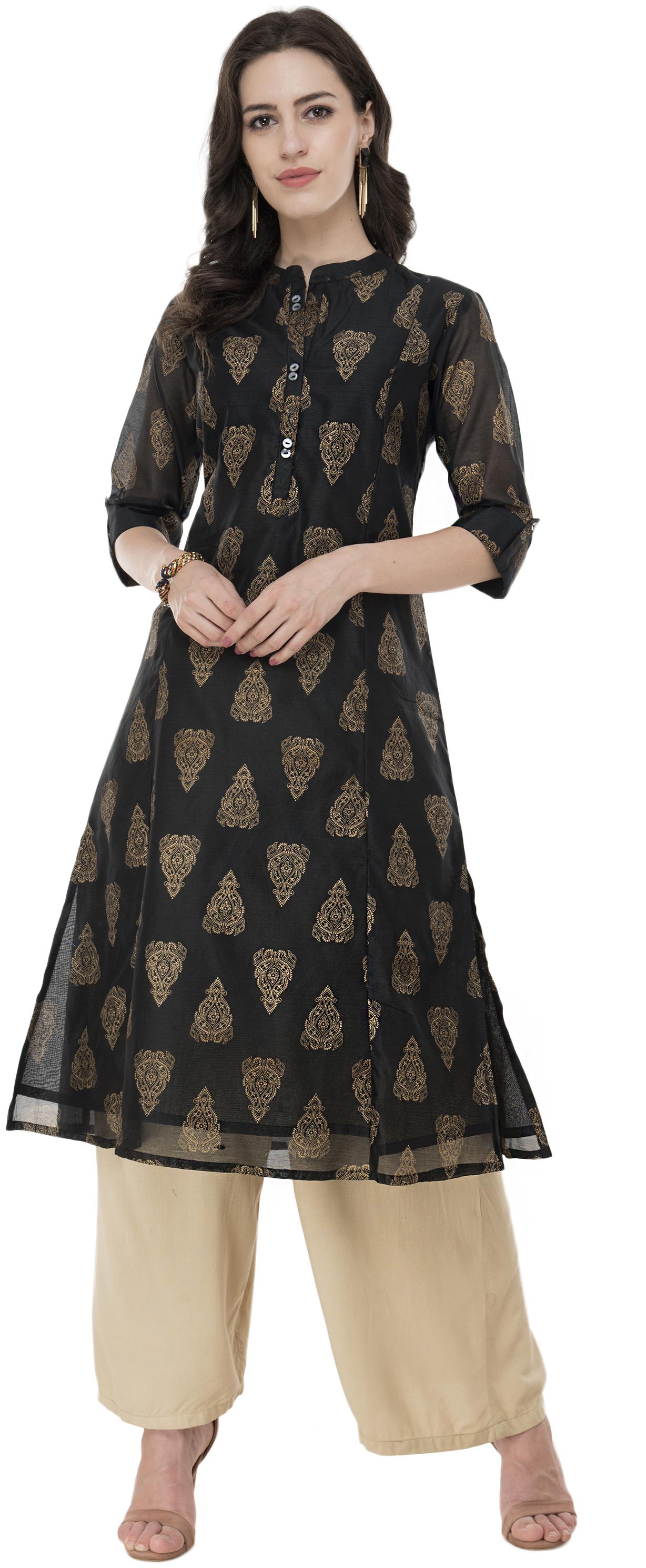 

LAGI Chanderi Printed Women Kurti - Black