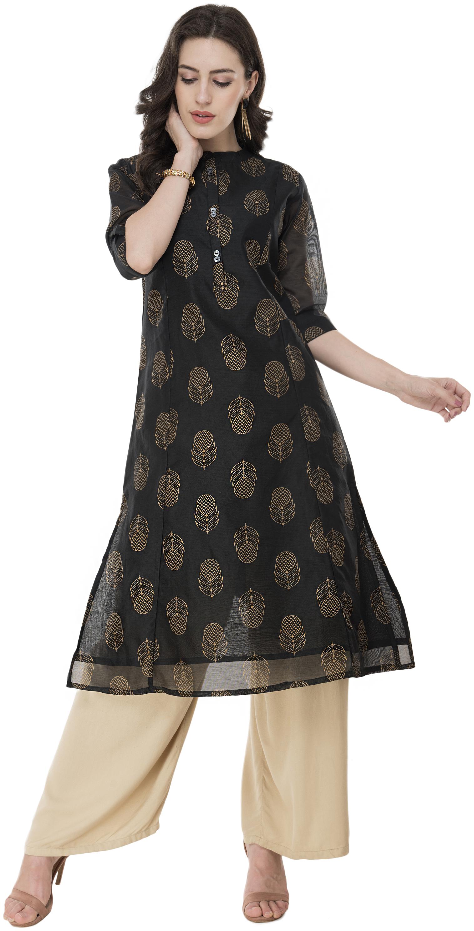 

LAGI Chanderi Printed Women Kurti - Black