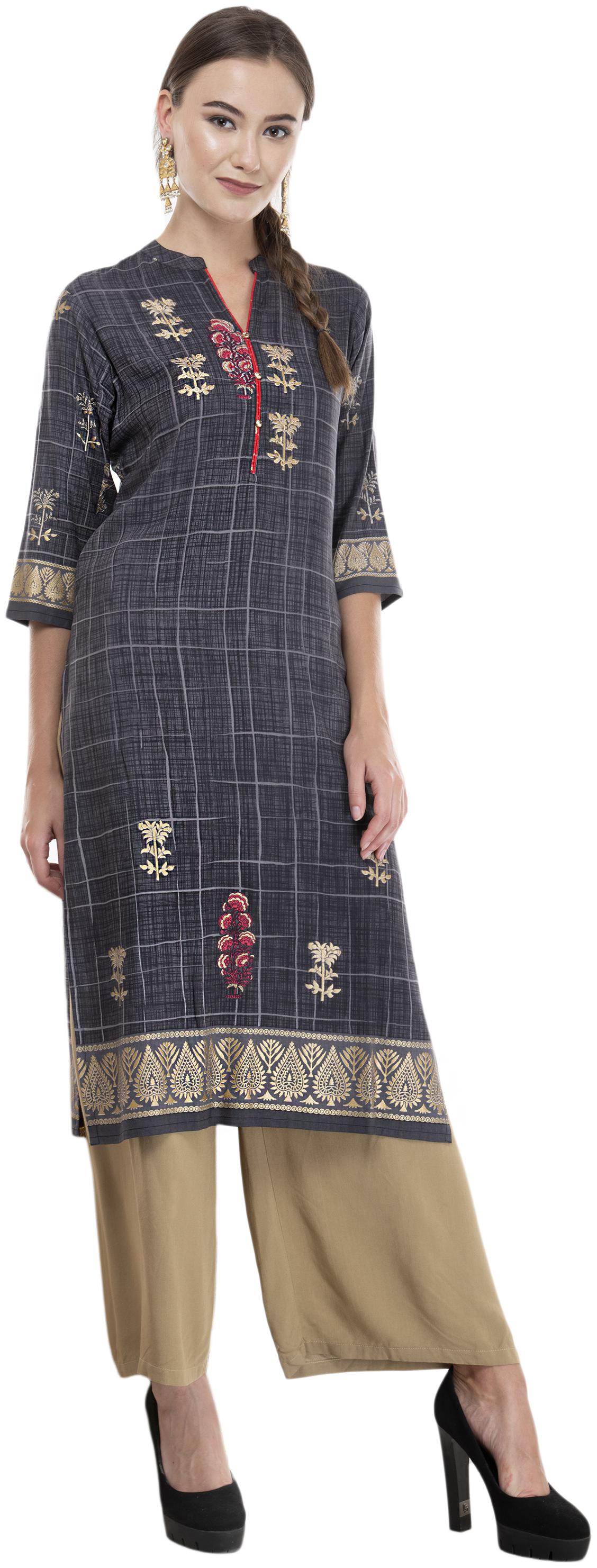 

LAGI Women Grey Printed Straight Kurti