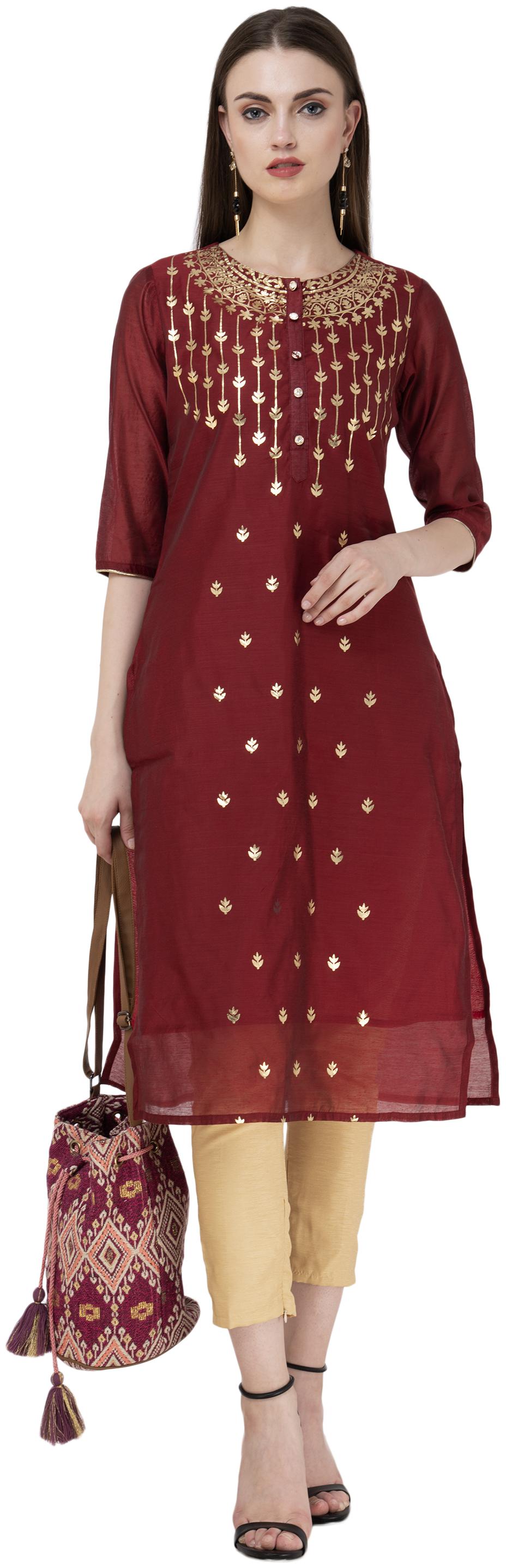 

LAGI Women Maroon Embroidered Straight Kurta
