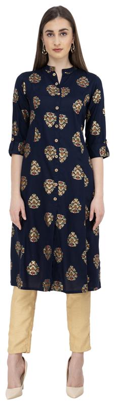 

LAGI Women Navy Blue Floral Straight Kurta