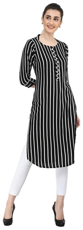 

LAGI Women Black Striped Straight Kurta
