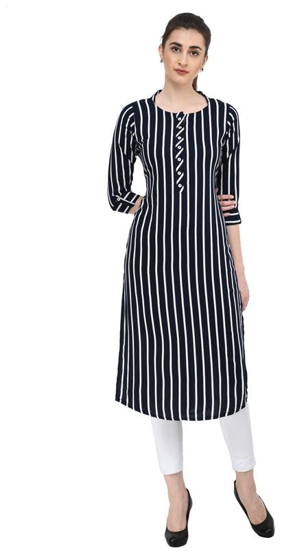 

LAGI Women Navy Blue Striped Straight Kurta