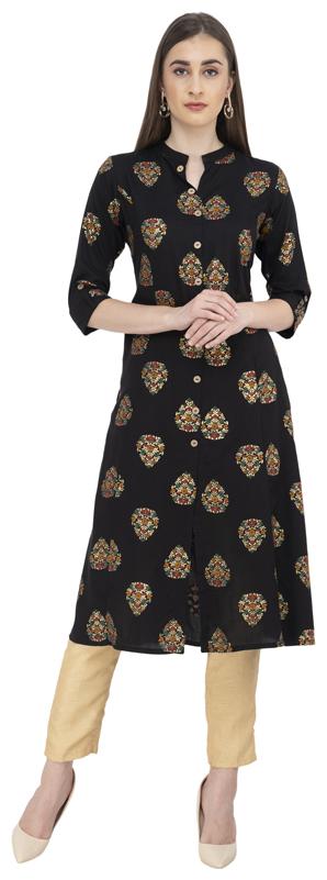 

LAGI Women Black Printed Straight Kurta