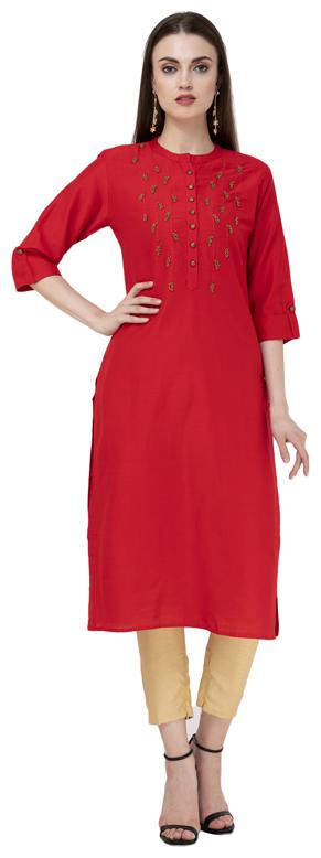 

LAGI Women Red Embroidered Straight Kurta