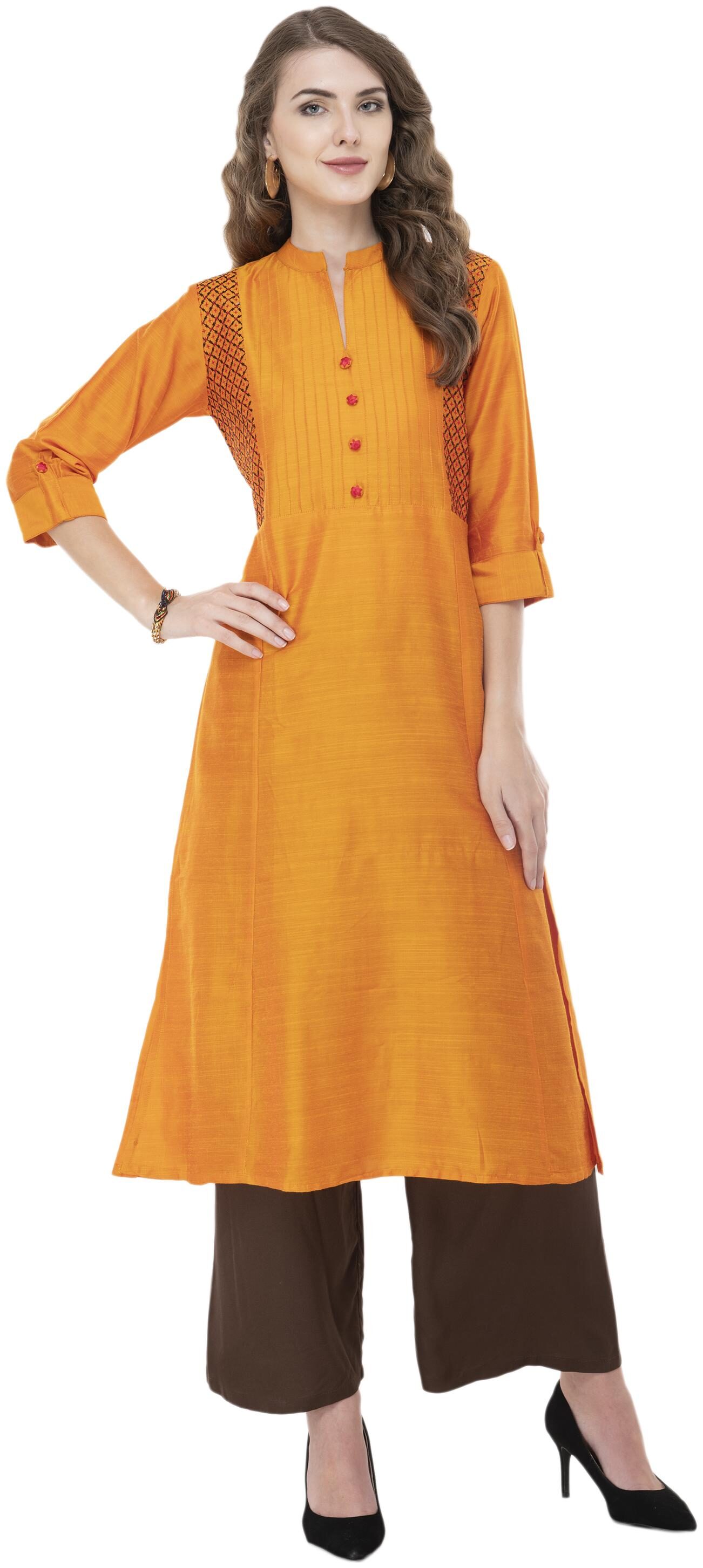 

LAGI Women Mustard Embroidered Straight Kurta