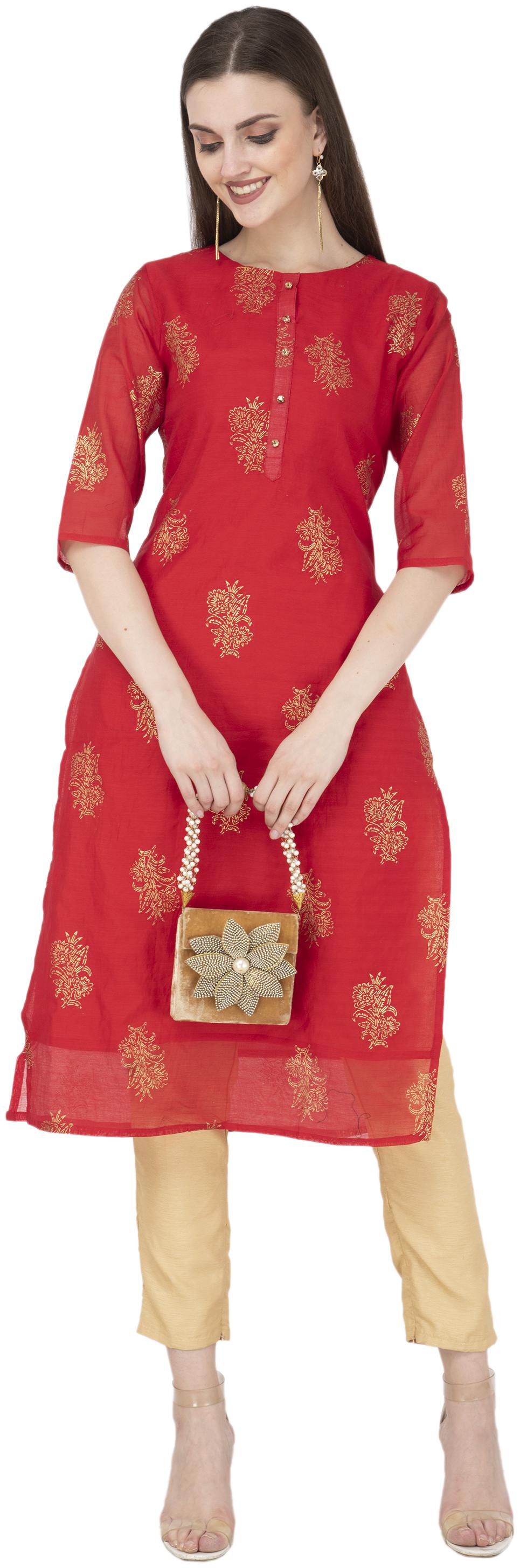 

LAGI Women Red Embroidered Straight Kurta