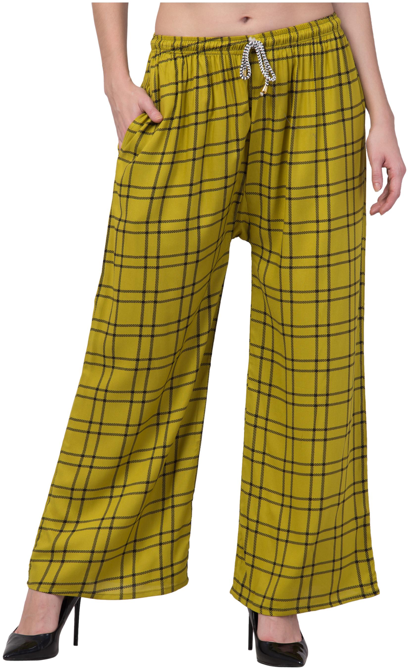 

Lalymart Women s Green Viscose Rayon Checked Palazzo
