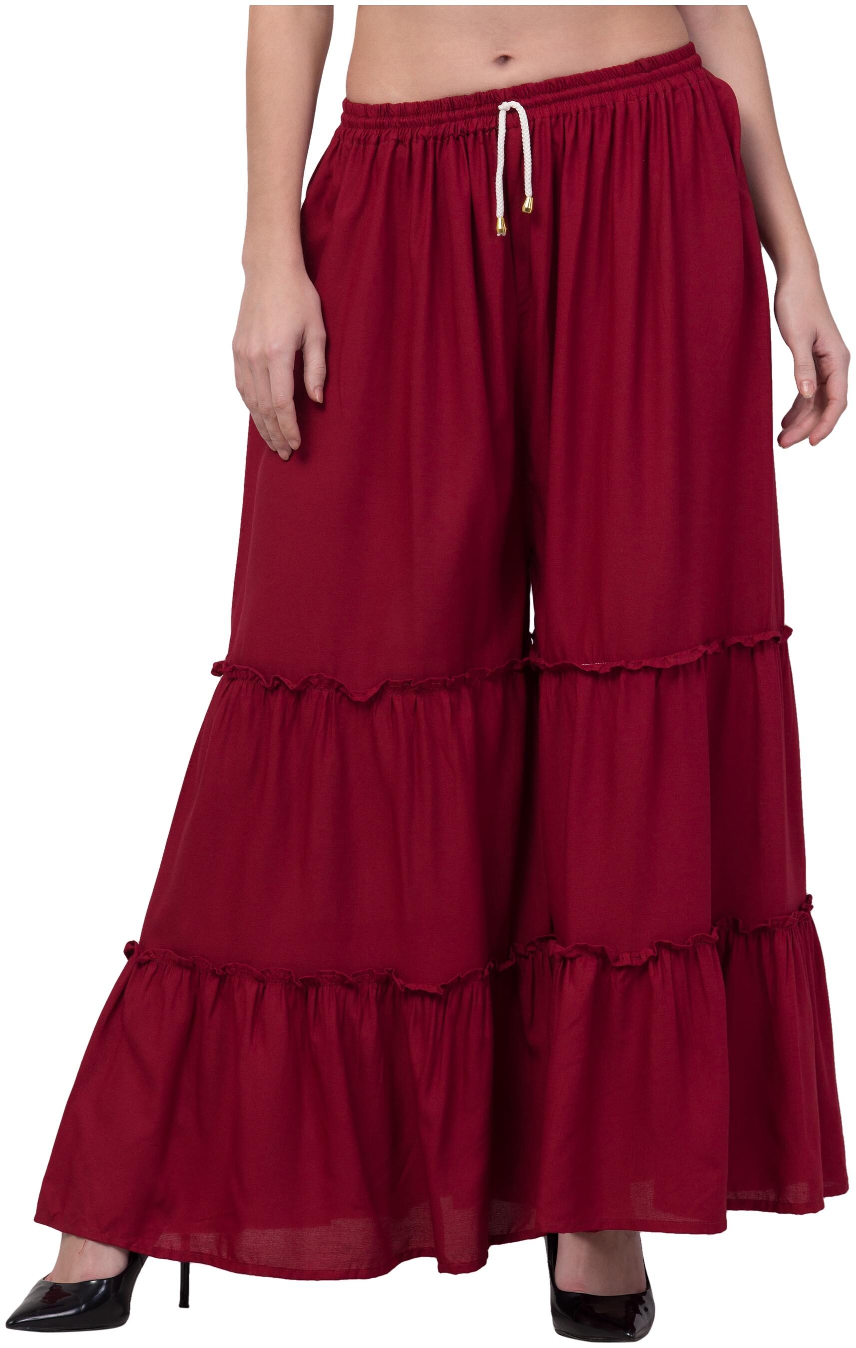 

Lalymart Maroon Solid Wide Leg Palazzo