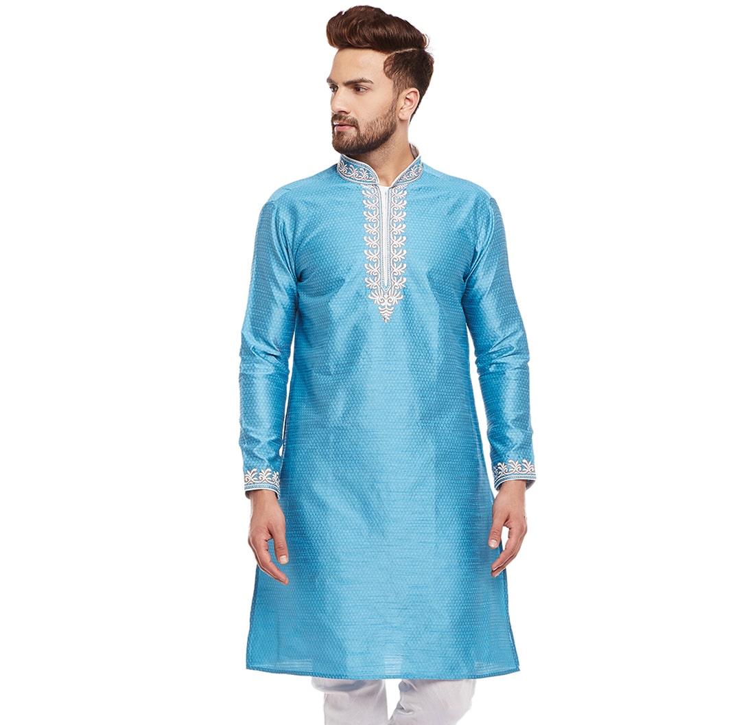 

Larwa Men Blue Regular Fit Kurta