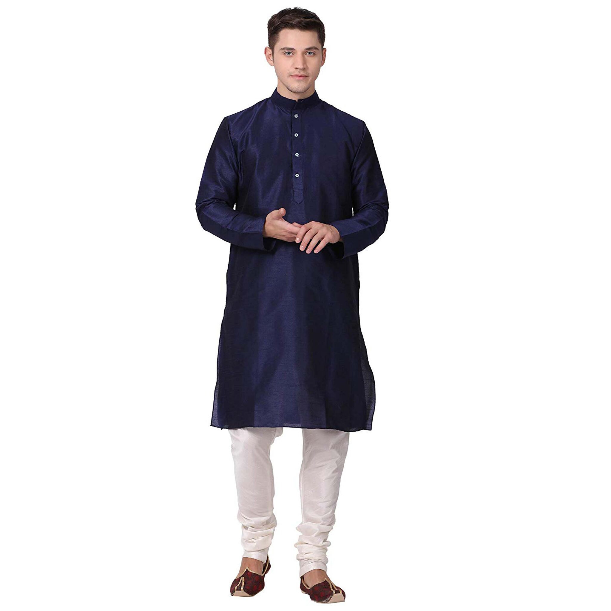 

Larwa Art Silk Solid Navy Blue Kurtas Churidar For Men