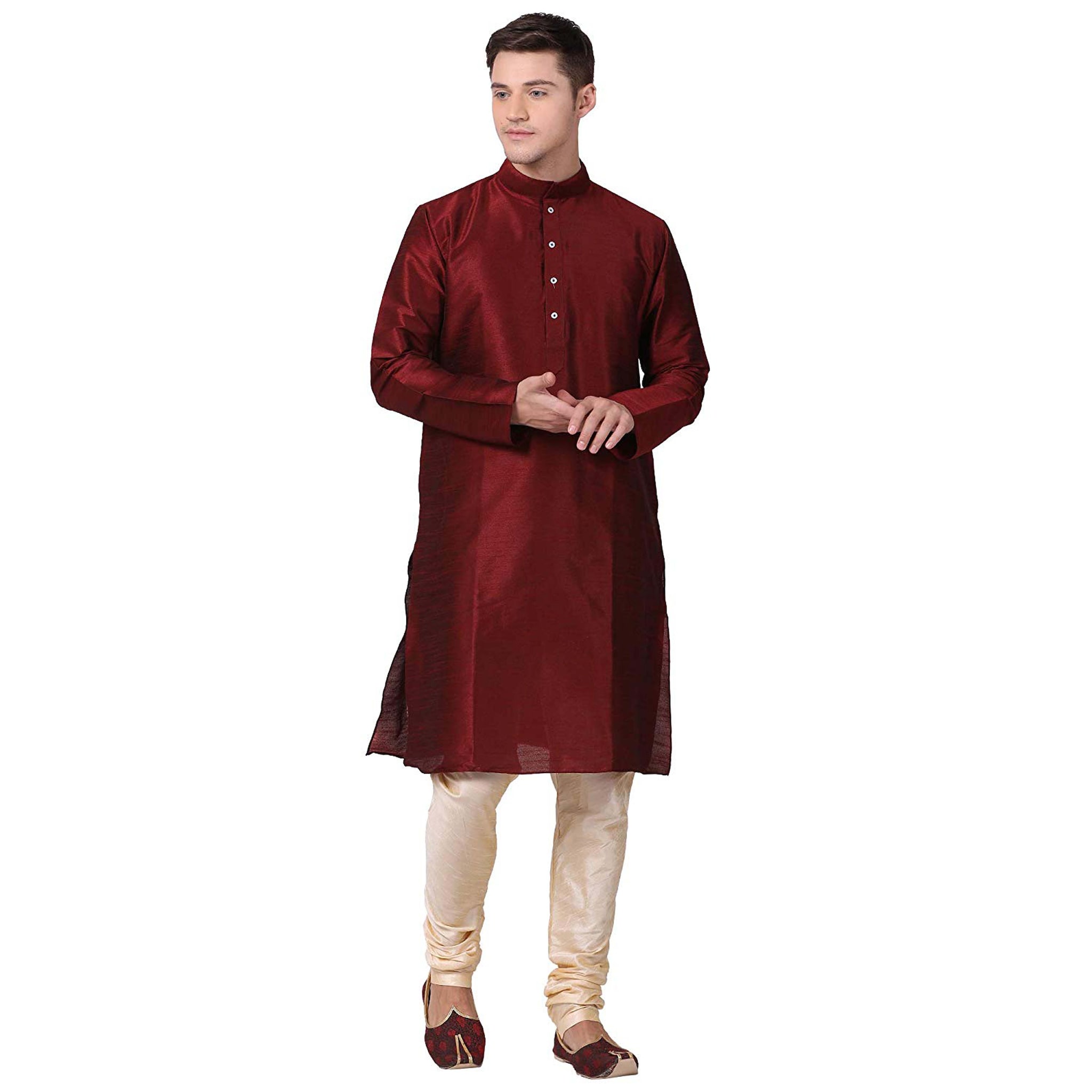 

Larwa Maroon Solid Kurta and Churidar