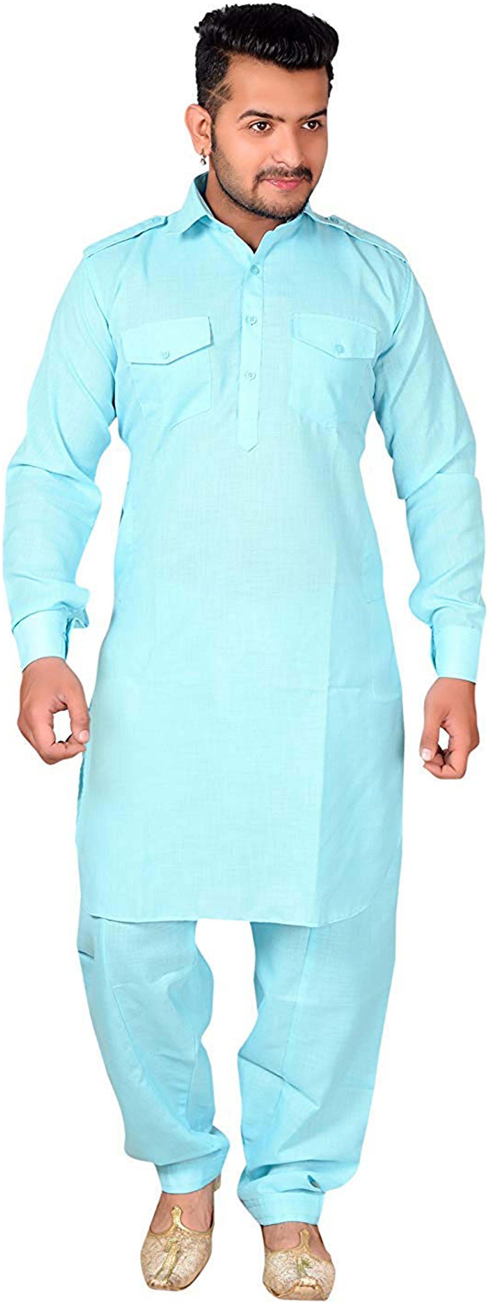 

Larwa Men Turquoise Regular Fit Kurta