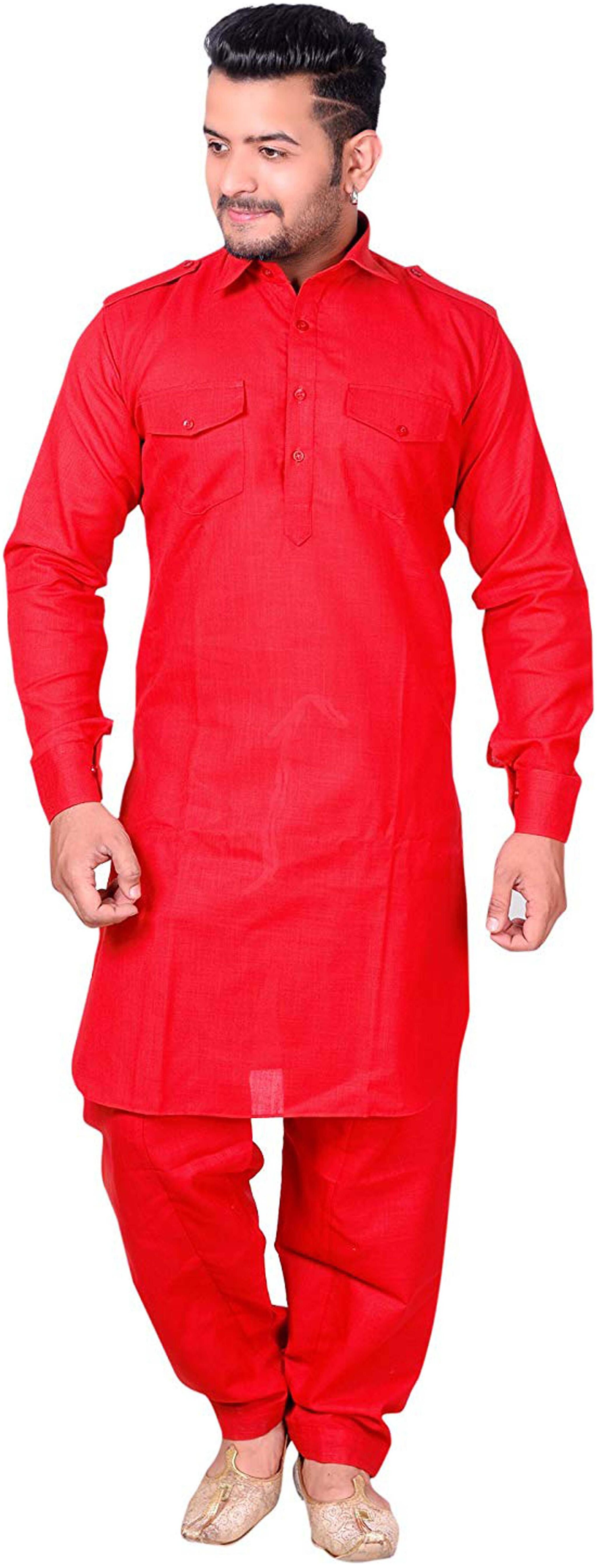 

Larwa Men Red Regular Fit Kurta