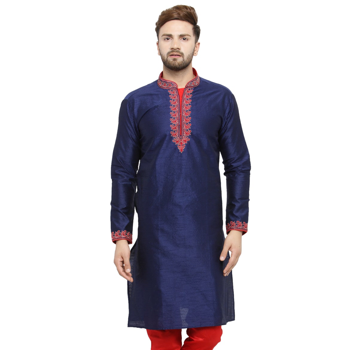 

Larwa Men Art Silk Embroidered Navy Blue Kurta