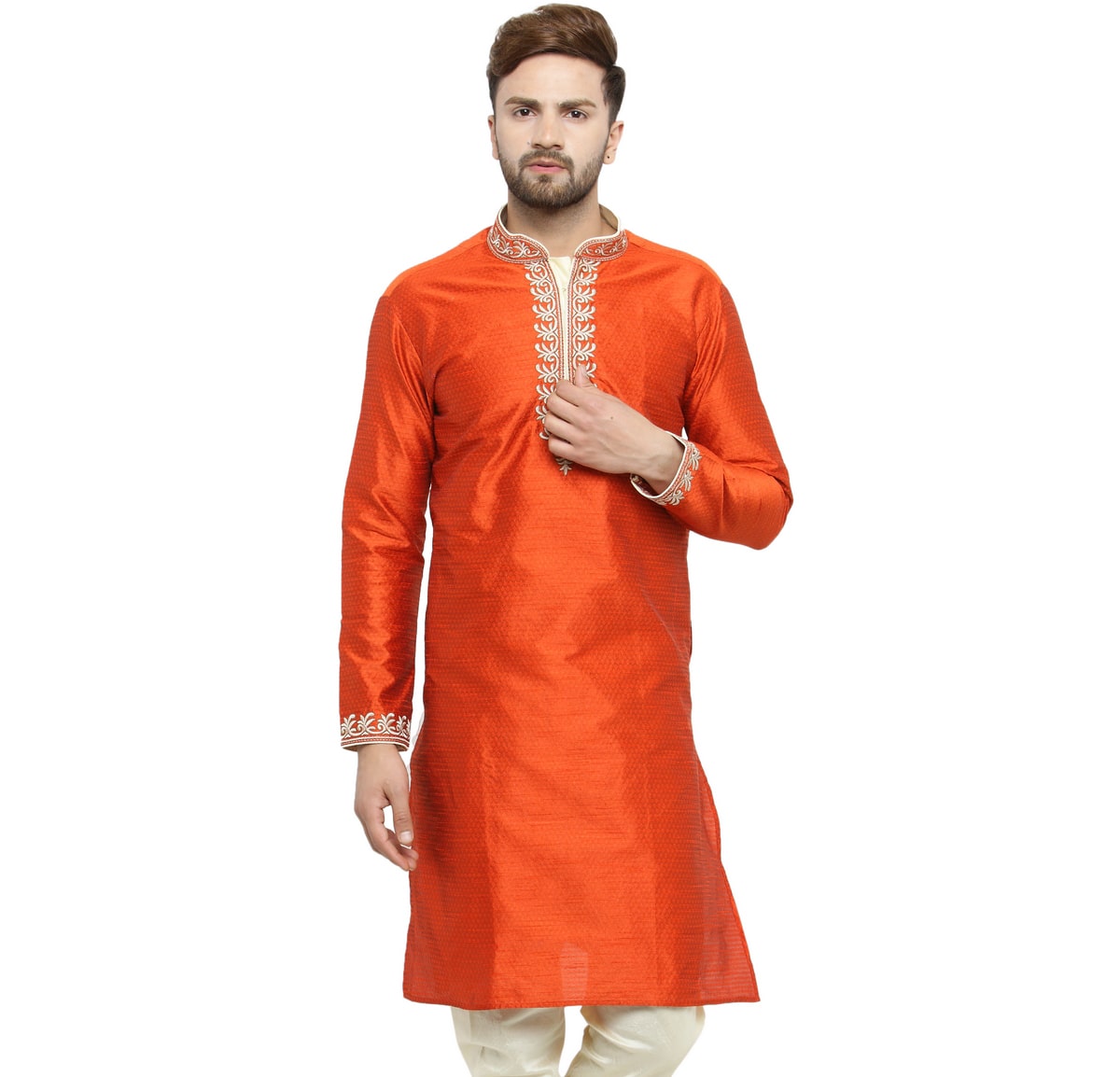 

Larwa Men Orange Regular Fit Kurta