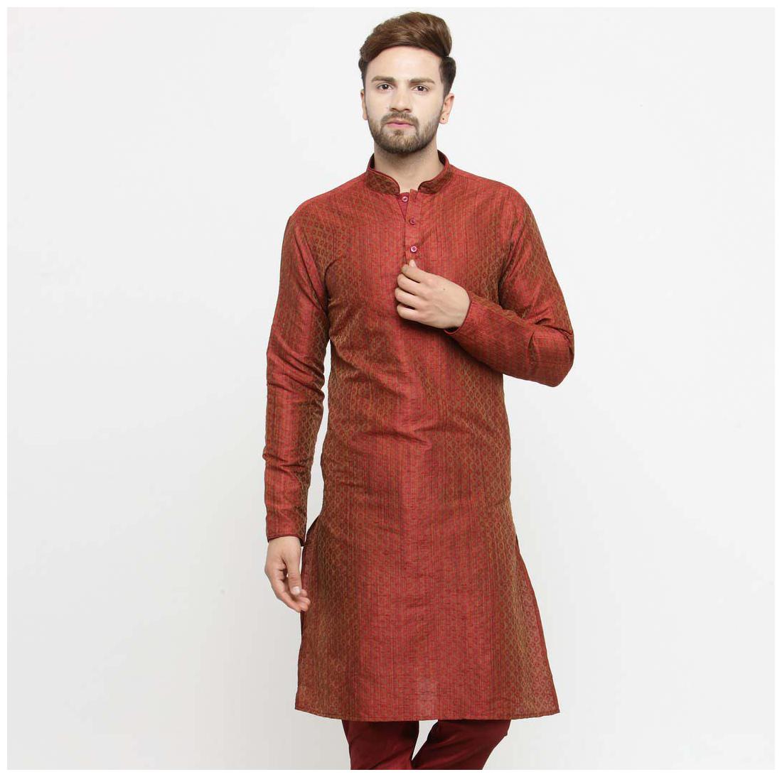 

Larwa Men Maroon Regular Fit Kurta