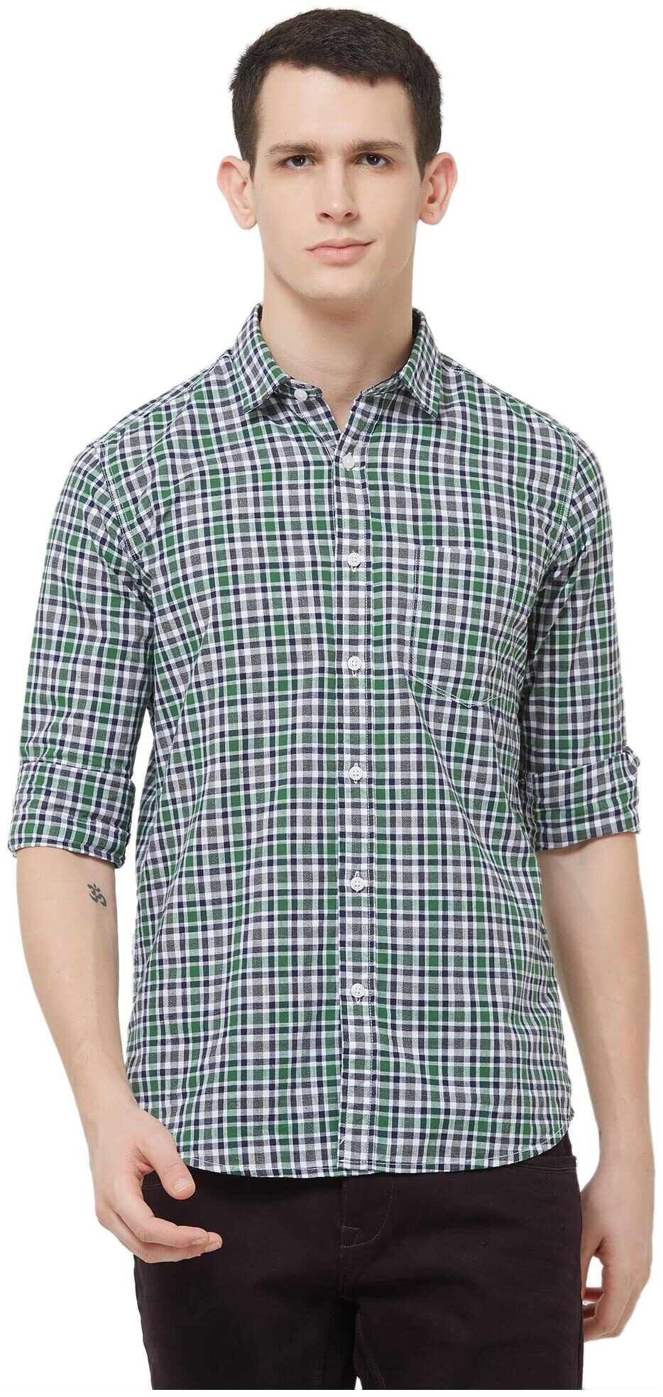 

Lawman Pg3 Men Green Checked Slim Fit Casual Shirt