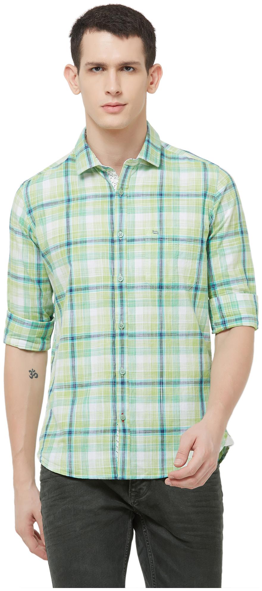 

Lawman Pg3 Men Green Checked Slim Fit Casual Shirt