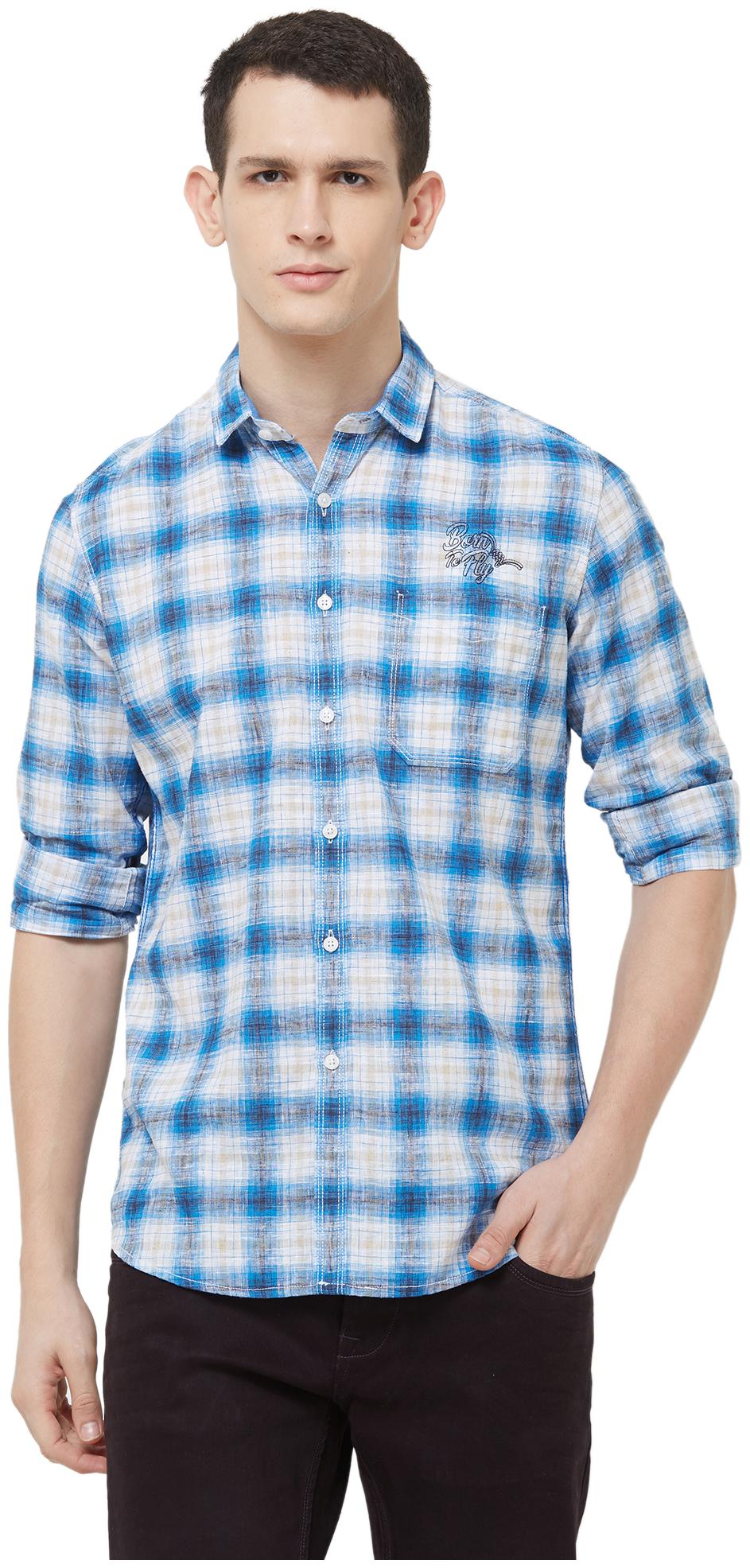 

Lawman Pg3 Men Blue Checked Slim Fit Casual Shirt