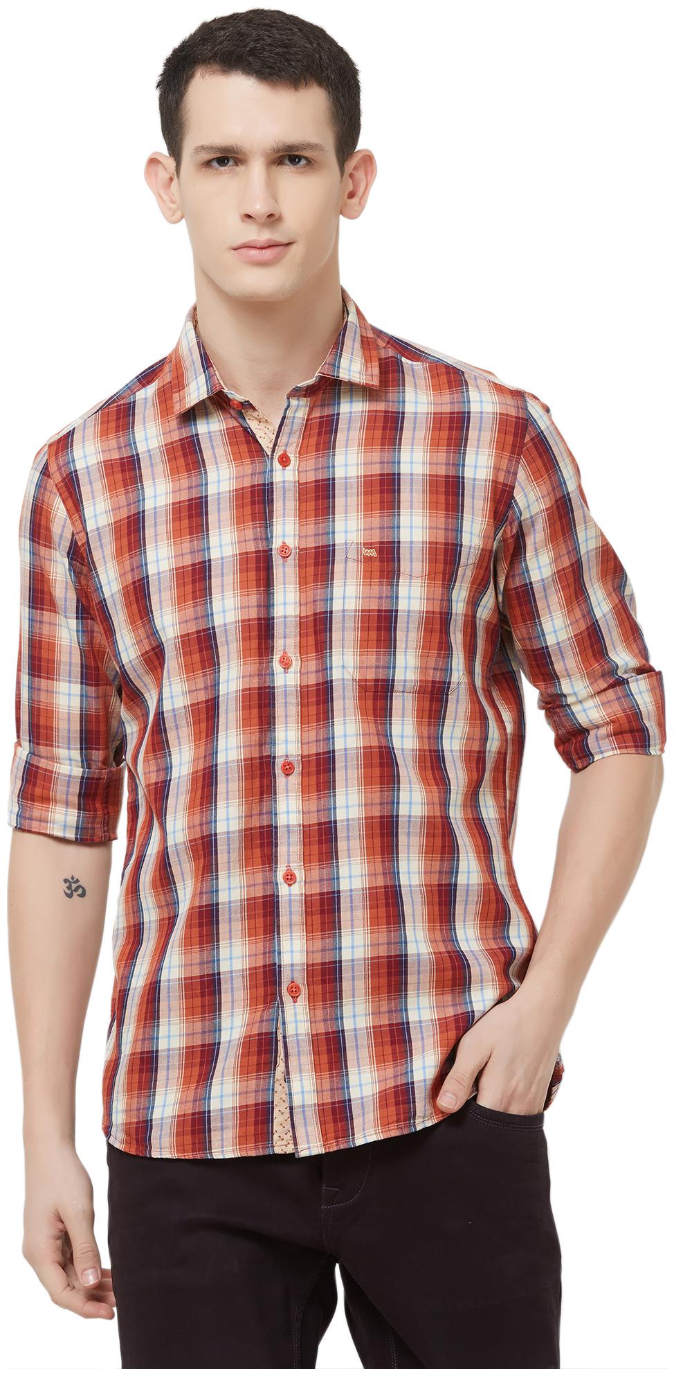 

Lawman Pg3 Men Orange Checked Slim Fit Casual Shirt