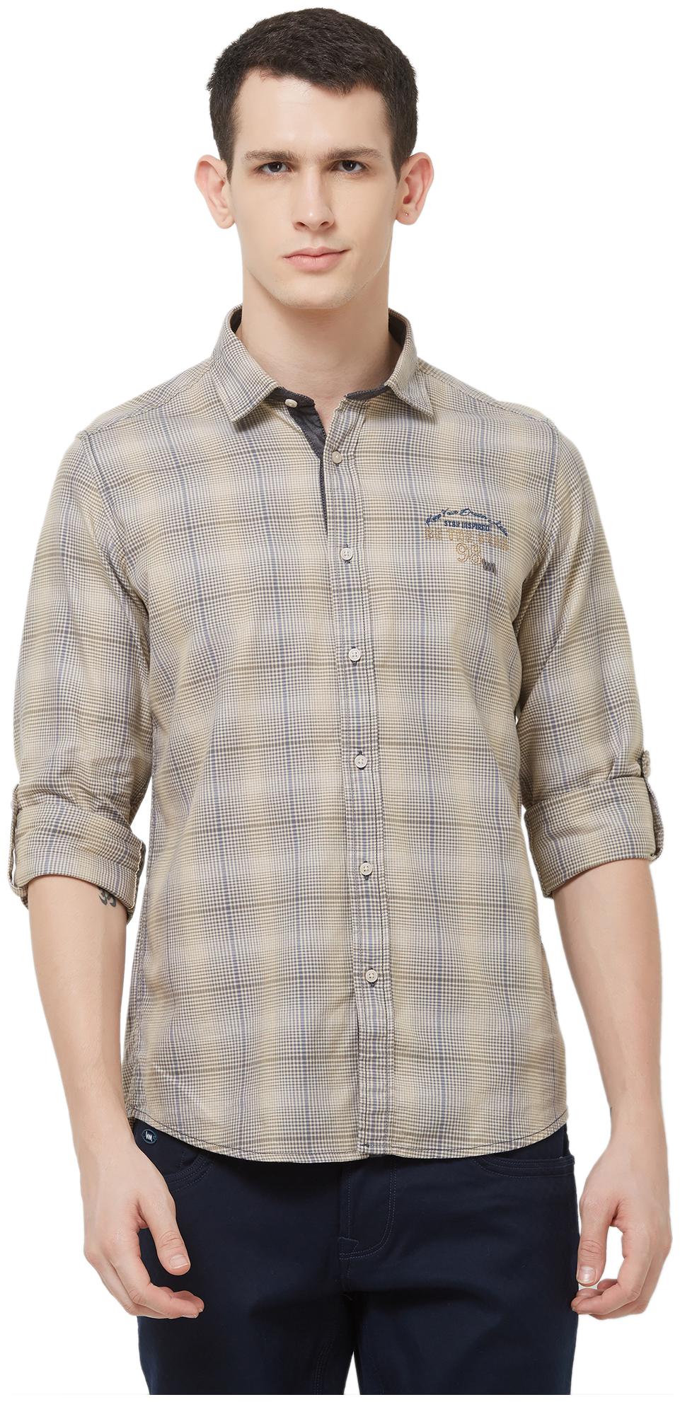 

Lawman Pg3 Men Beige Checked Slim Fit Casual Shirt