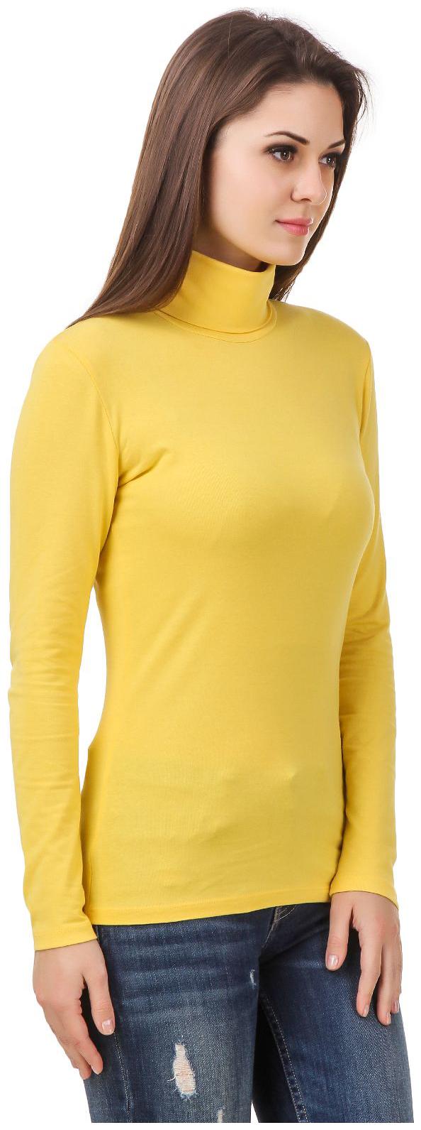 

Le Bourgeois Women Yellow Slim fit High neck Cotton T shirt