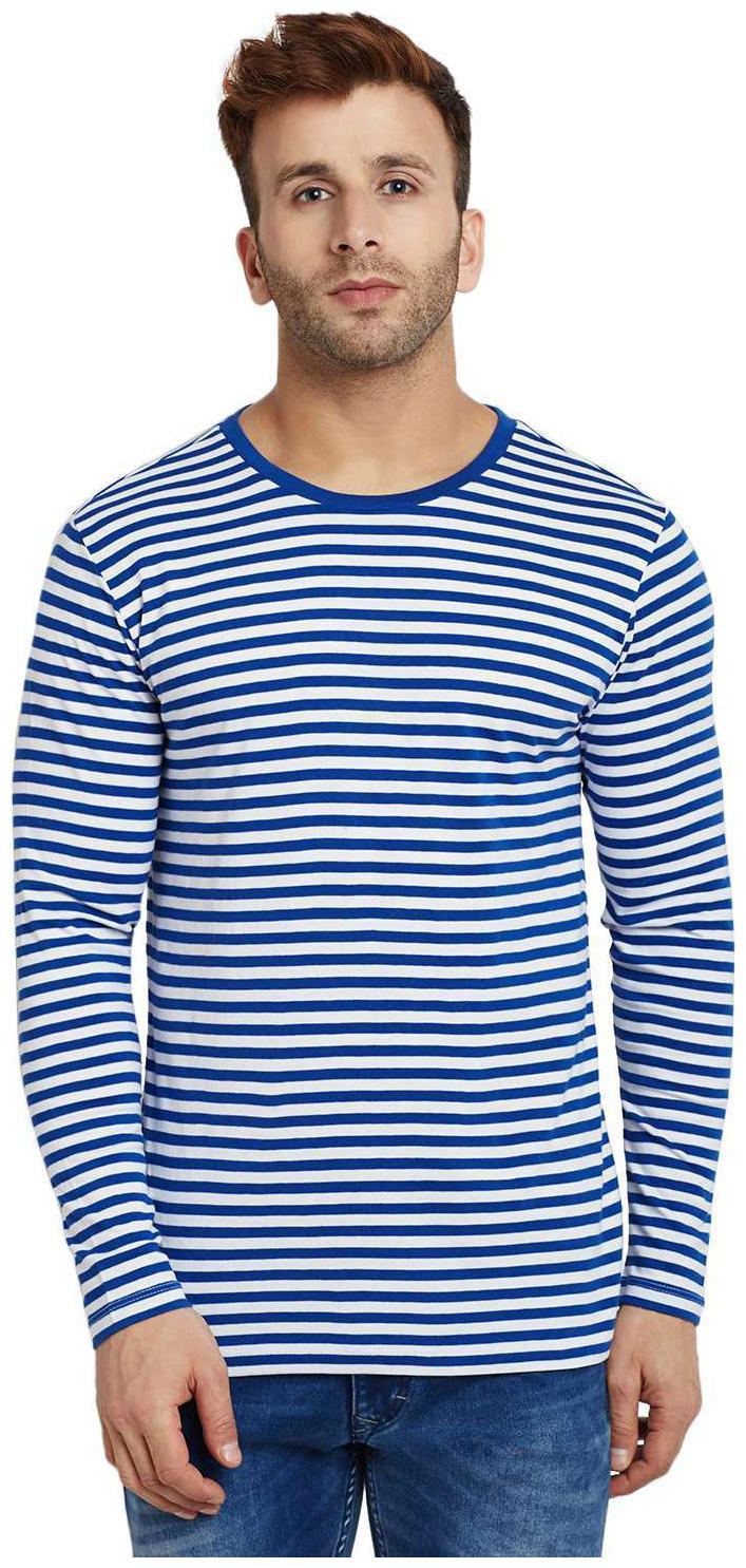 

LE BOURGEOIS Men s Royal Blue and White Stripe Cotton T-Shirt