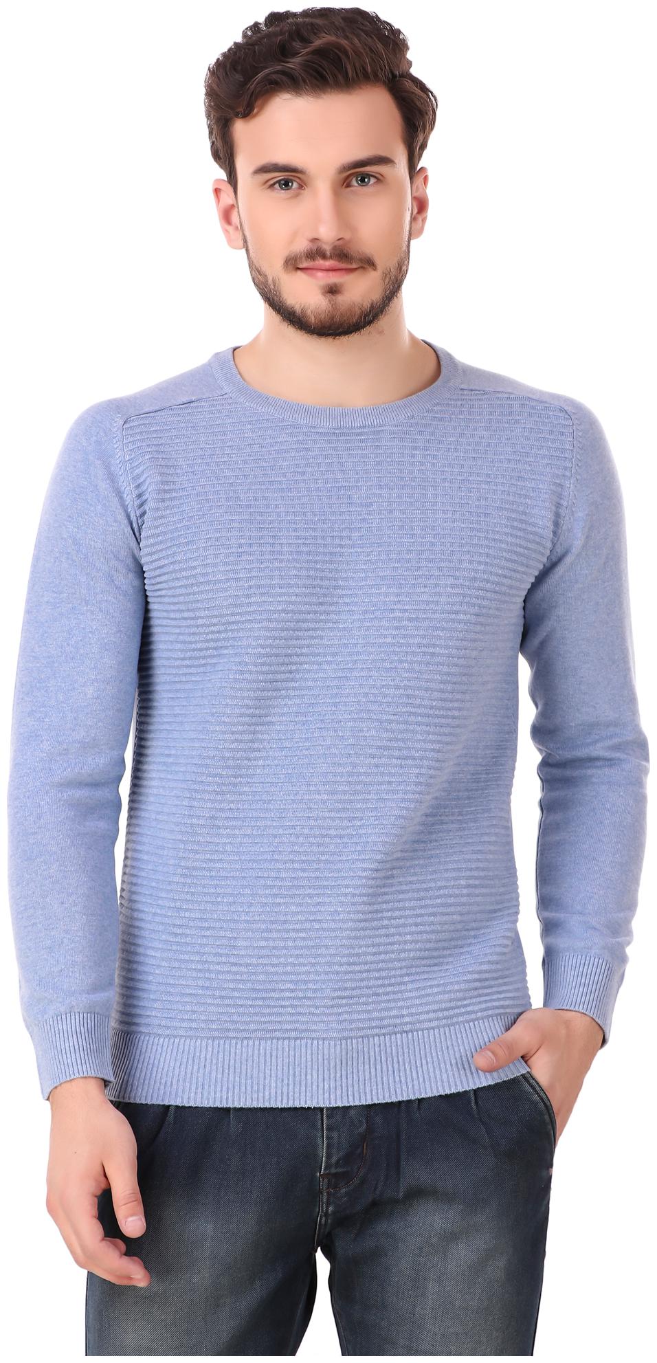 

Le Bourgeois Men round neck full sleeve casual sky blue sweater