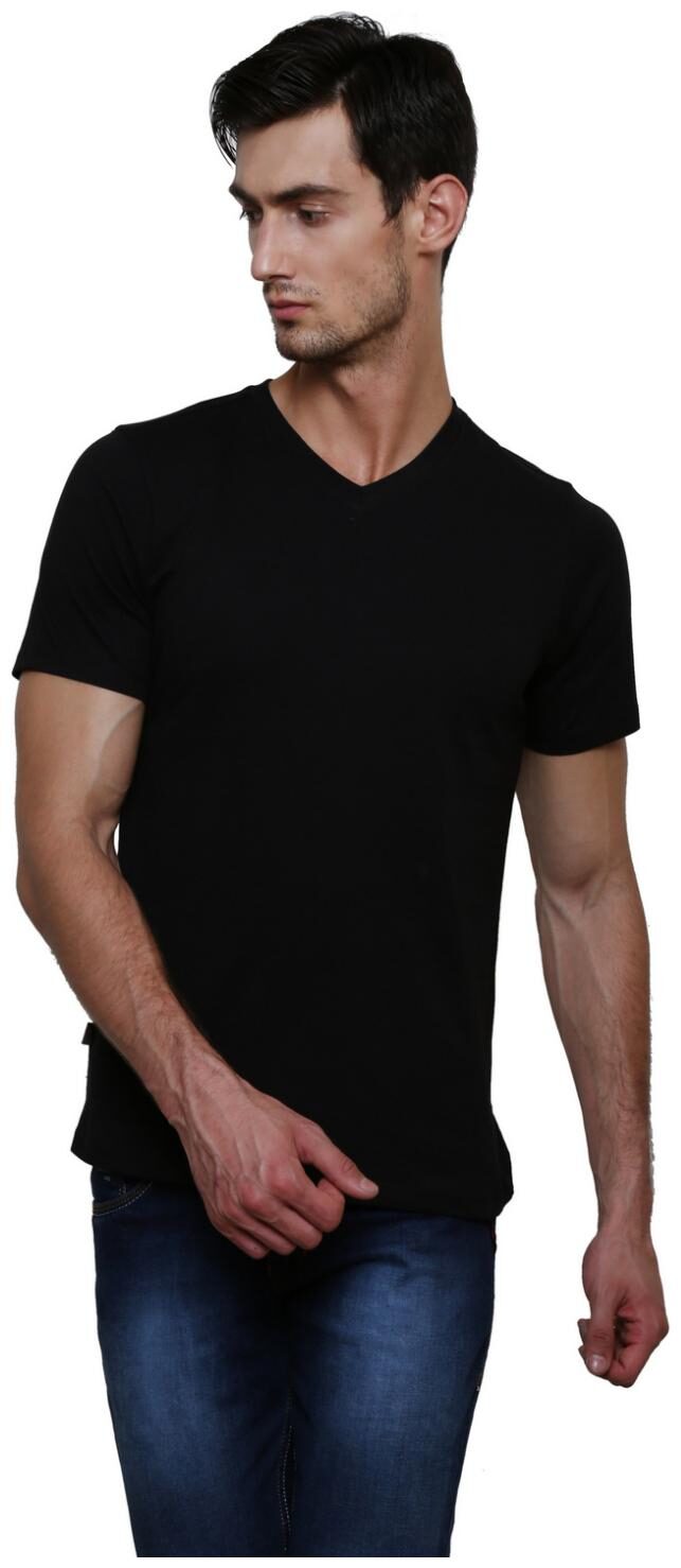 

Le Bourgeois Men Black Slim fit Cotton V neck T-Shirt - Pack Of 1