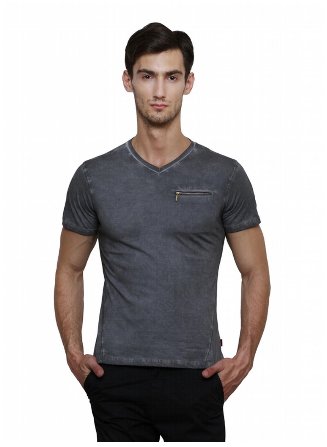 

Le Bourgeois Charcoal Color With Pocket Cotton T-shirt For Men