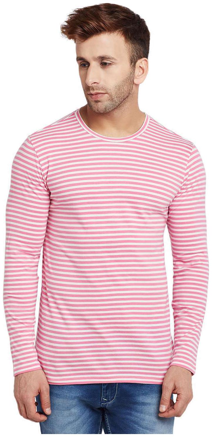 

LE BOURGEOIS Men s Light Pink and White Stripe Cotton T-Shirt