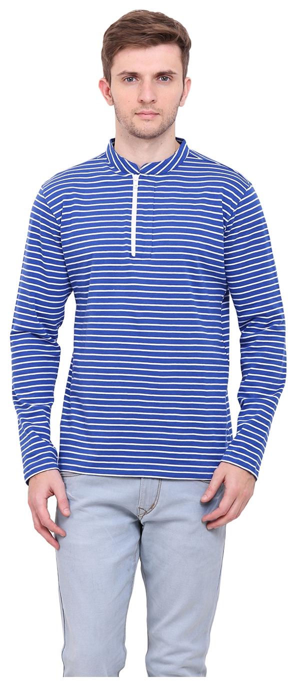 

Le Bourgeois Men Blue Regular fit Cotton Mandarin collar T-Shirt - Pack Of 1