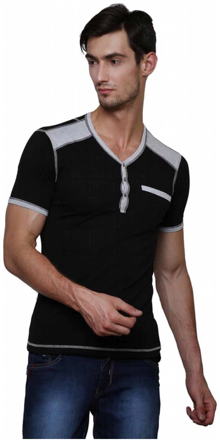 

Le Bourgeois Men Black Slim fit Cotton Henley neck T-Shirt - Pack Of 1