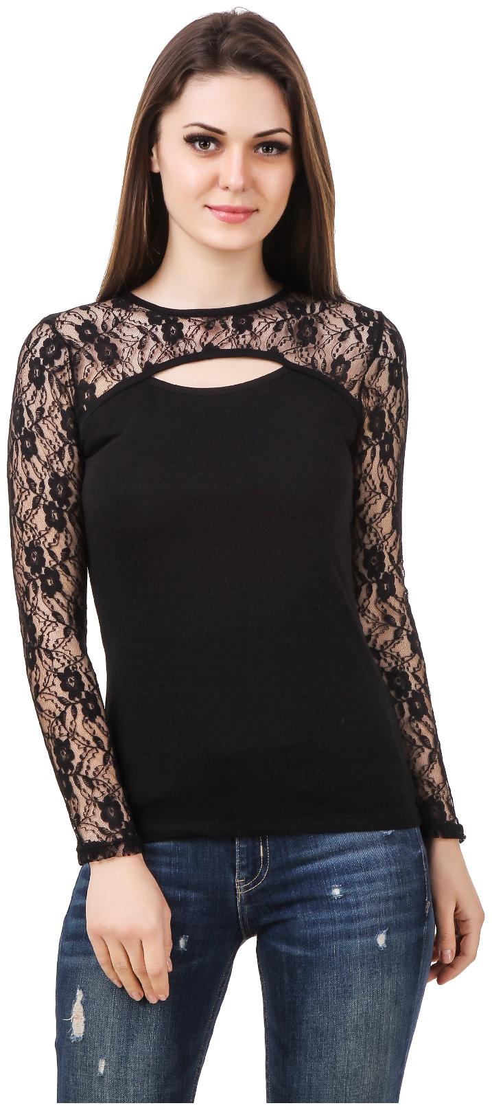 

Le Bourgeois black cut out net yoke full sleeve top for women