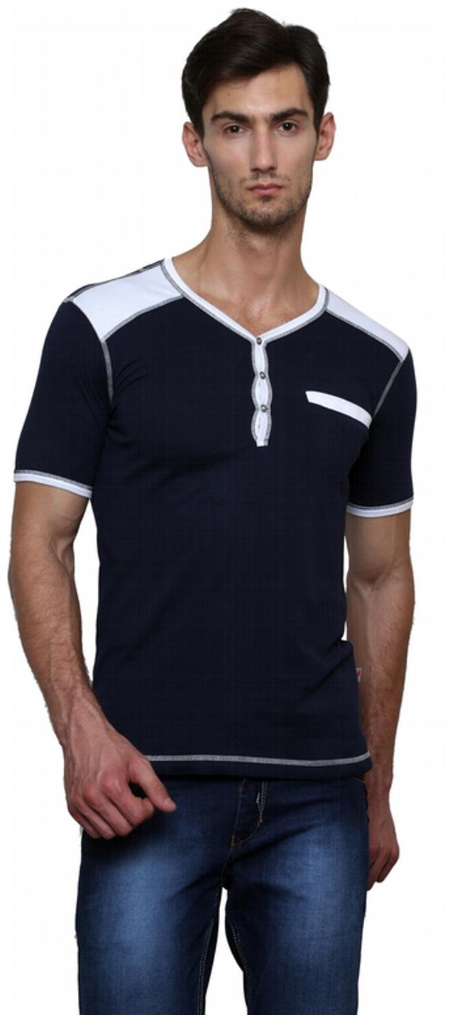 

Le Bourgeois Men Navy blue Regular fit Cotton V neck T-Shirt - Pack Of 1