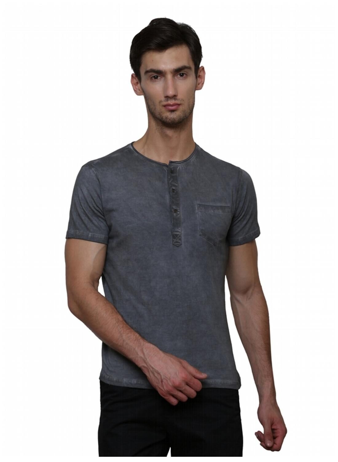

Le Bourgeois Charcoal Color With Pocket Cotton T-shirt For Men