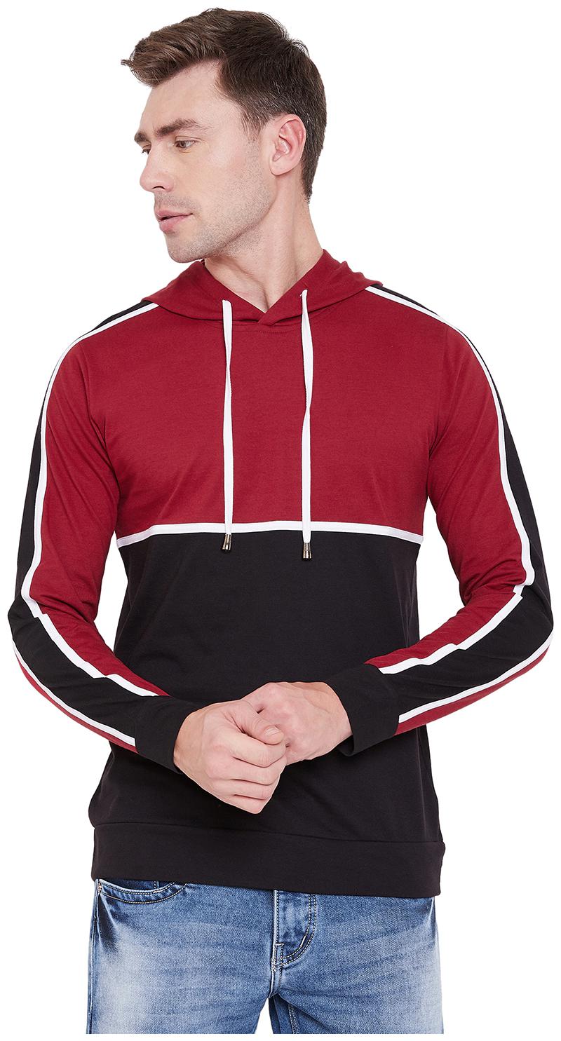 

Le Bourgeois Men Maroon Black Hooded Hoodie