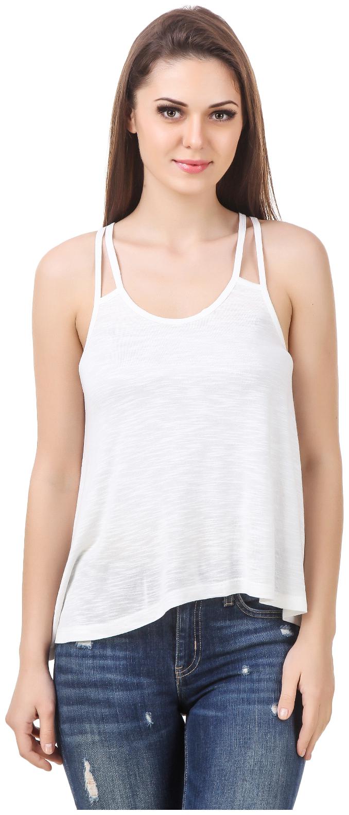 

Le bourgeois White color double strape top for women this top will keep you at comfort all day long Designed to perfection this classy top will look great when clubbed with trousers and black pumps