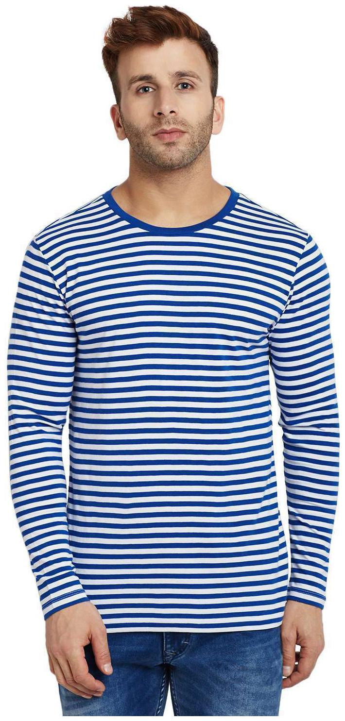 

LE BOURGEOIS Men s Royal Blue and White Stripe Cotton T-Shirt