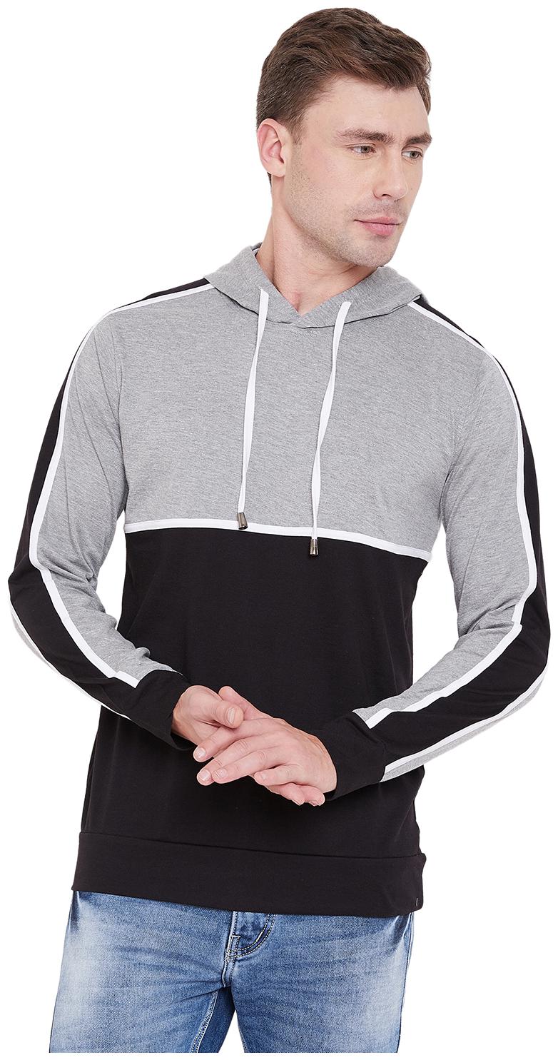 

Le Bourgeois Men Grey Black Hooded Hoodie