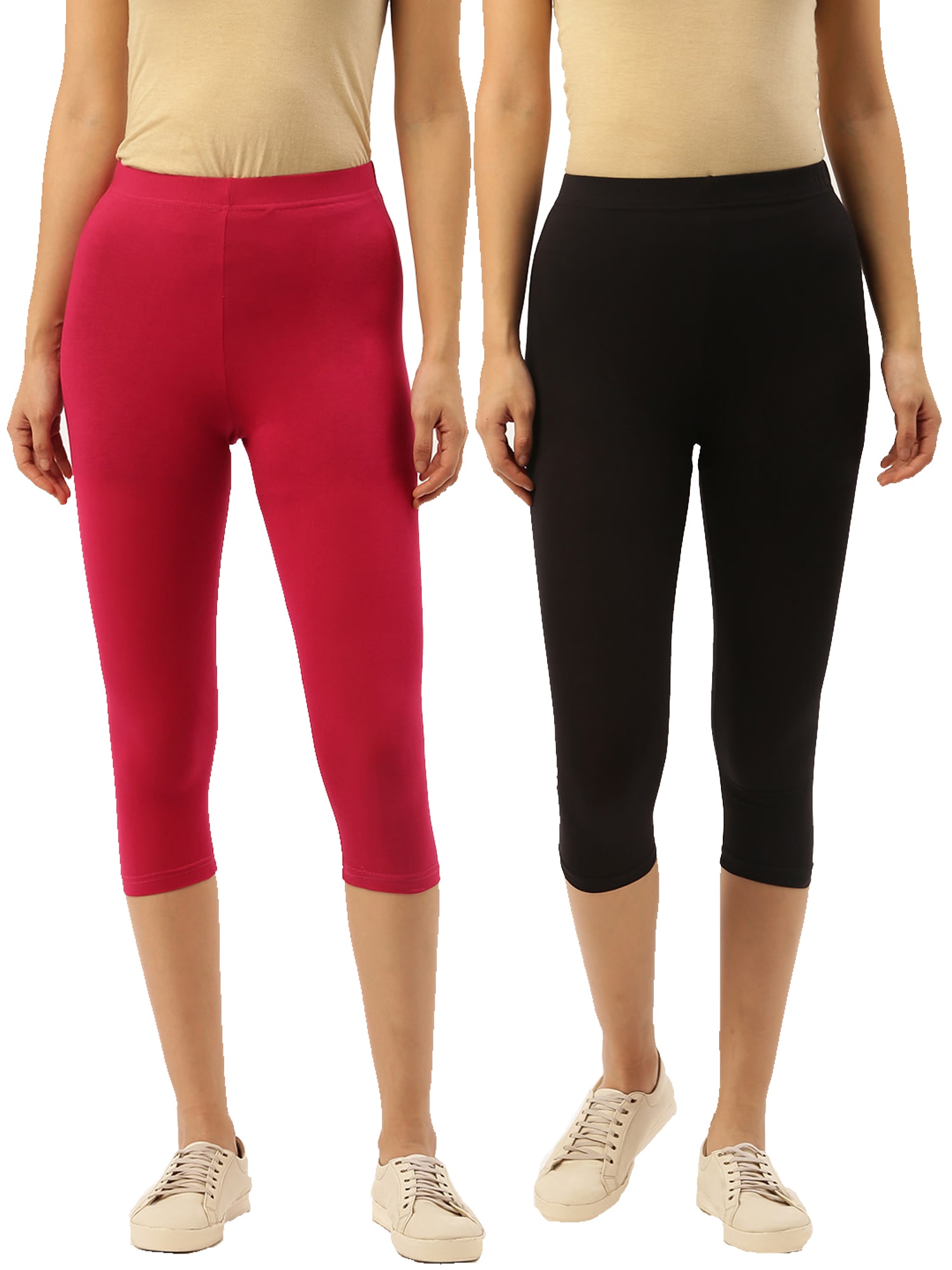 

Leading Lady Women Solid Regular capri - Magenta Black