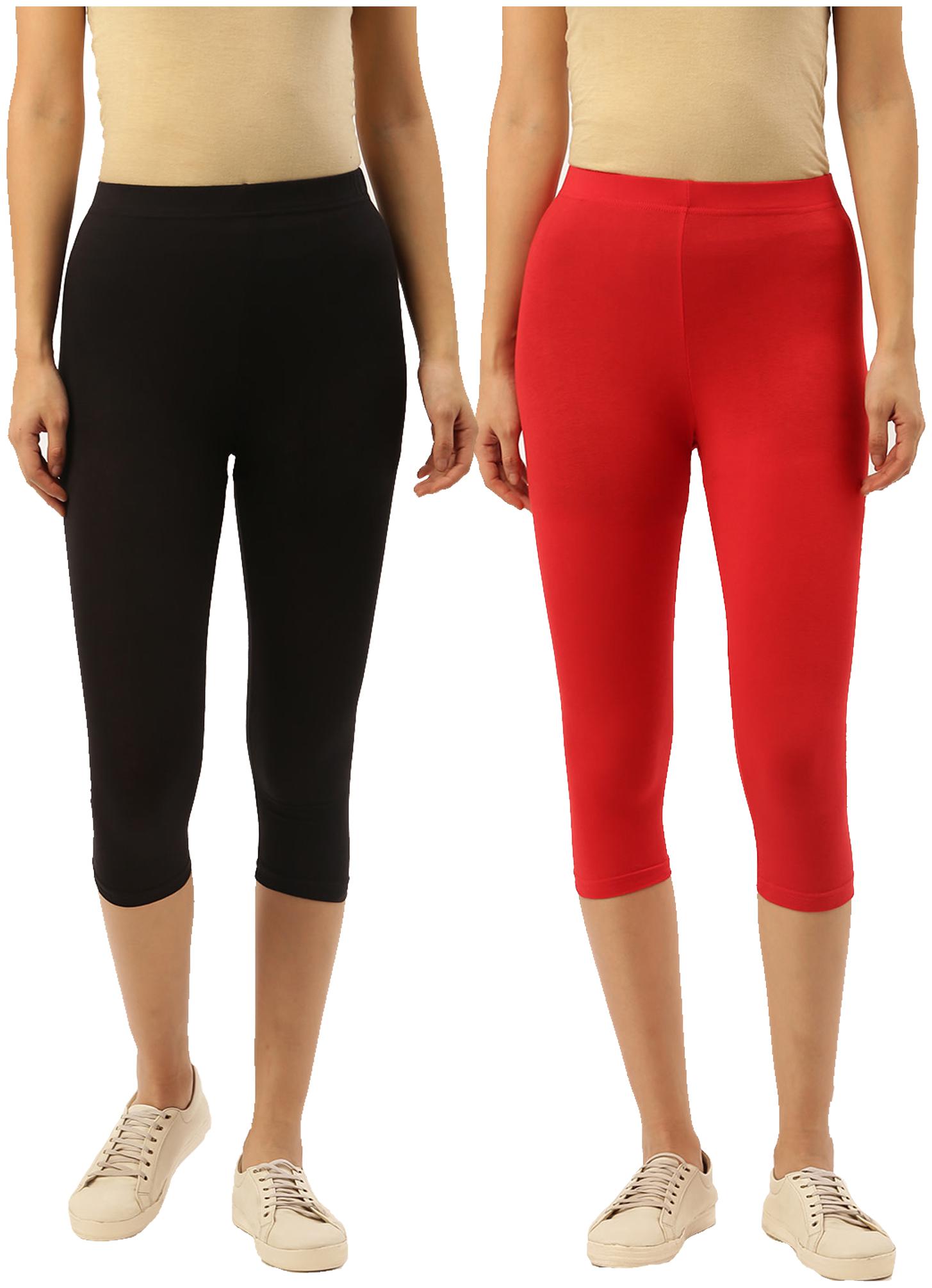 

Leading Lady Women Solid Regular capri - Black Red