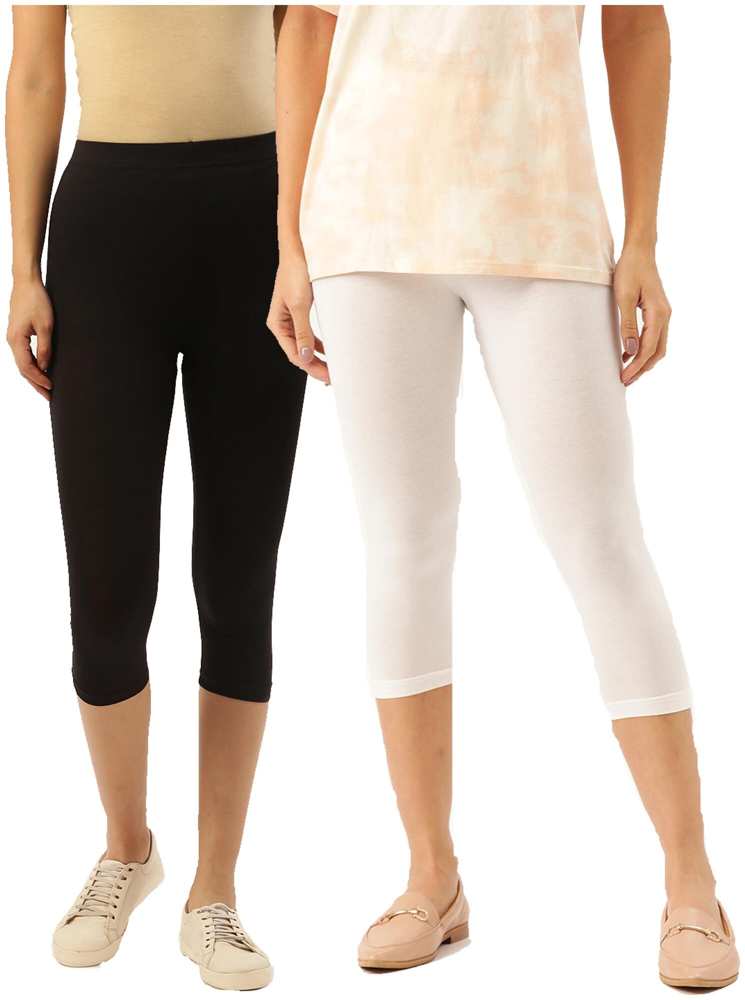 

Leading Lady Women Solid Regular capri - Black White
