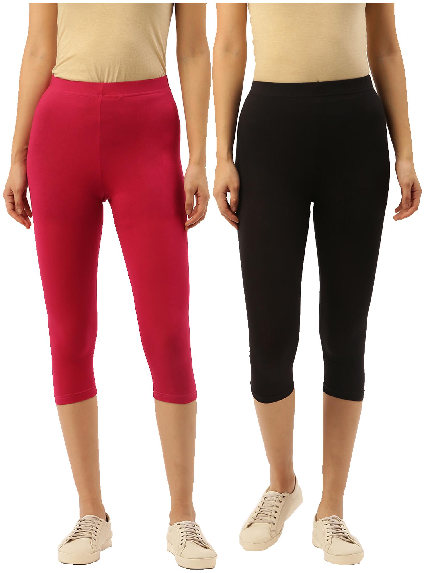 

Leading Lady Women Solid Regular capri - Magenta Black