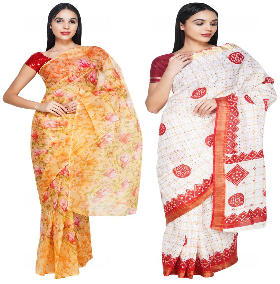 

LEAPCAT Women Cotton Floral Multi Regular Saree Without Blouse